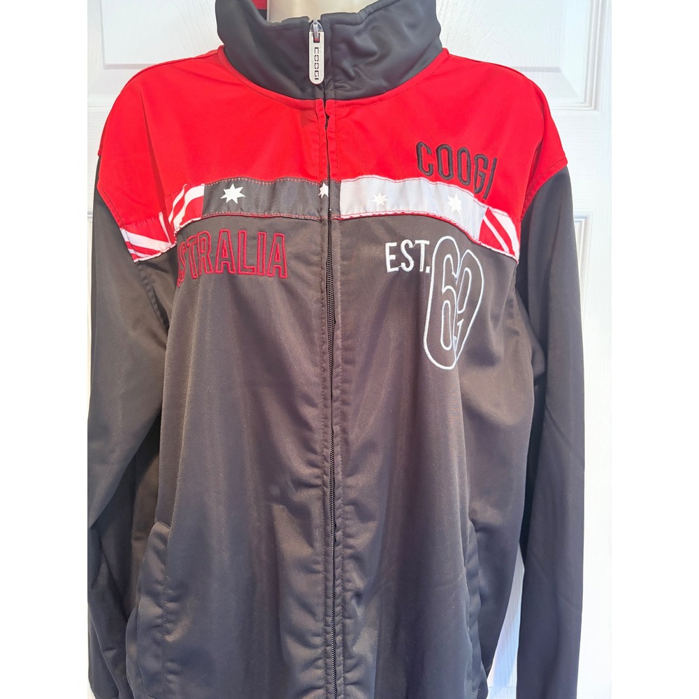 Coogi Australia Mens Track Jacket XL Black Red Full Zip Embroidered EST 69 Coat